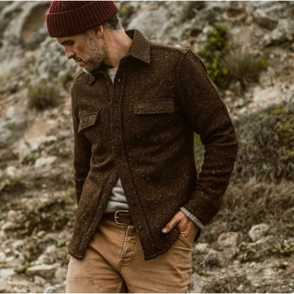 Taylor Stitch The Leeward Shirt Chocolate Donegal Brown Wool Blend Size 40